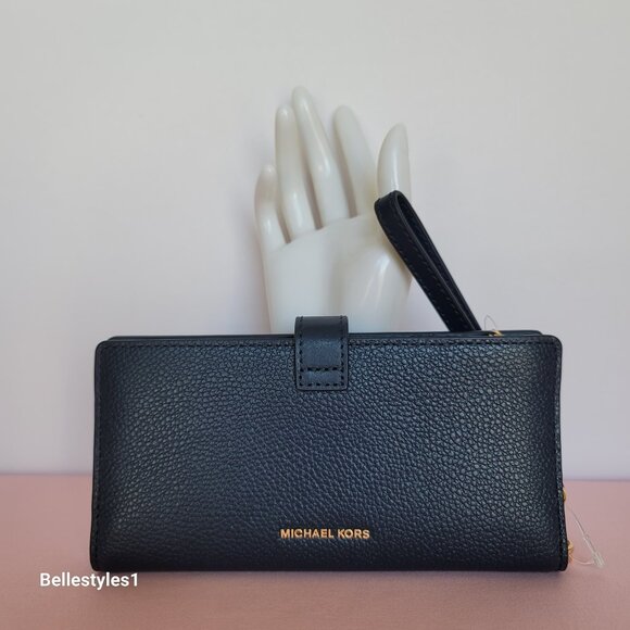 MICHAEL KORS Bifold Pebbled Leather Large Wallet/Wristlet- Navy color 🎈$88.⭐ - Picture 9 of 16